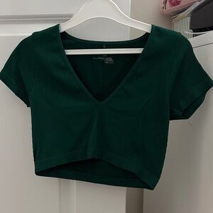 Garage Ribbed V-Neck Crop Top - Forest Green